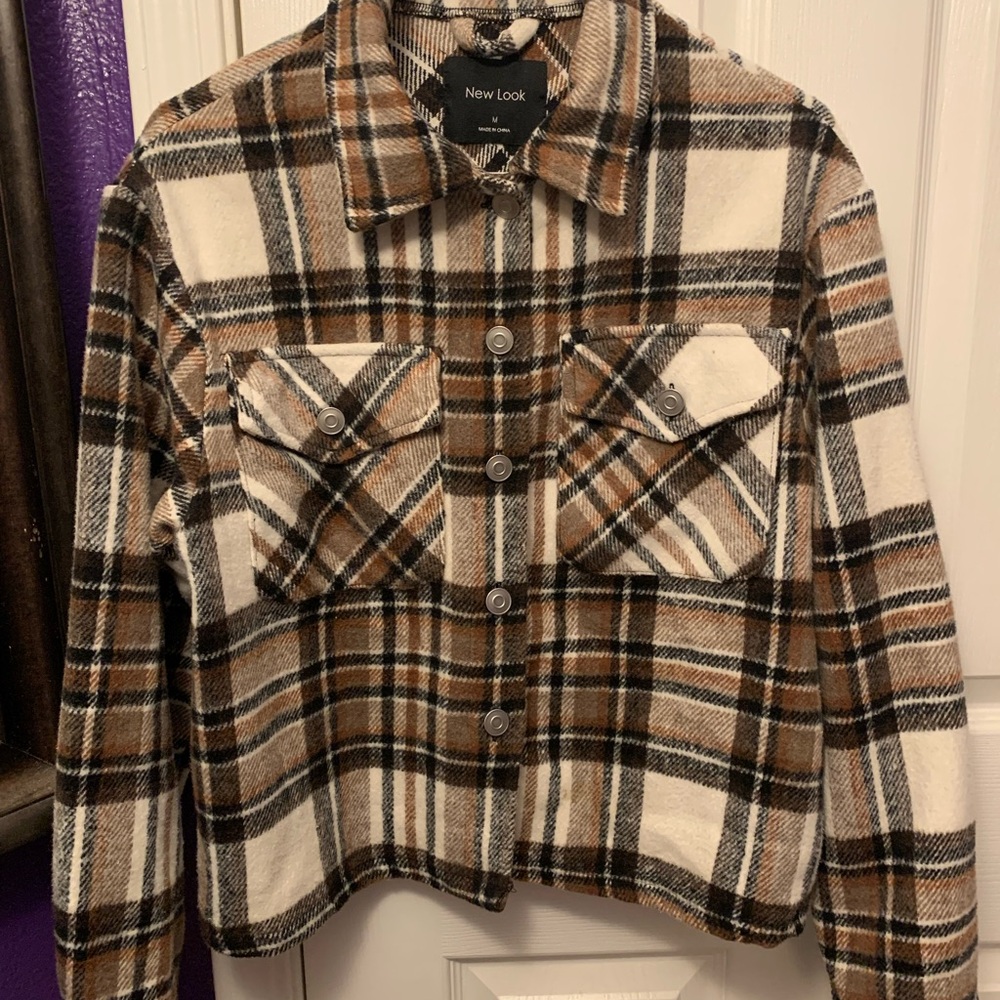 New Look Women's Checkered Utility Jacket - Brown and Cream
